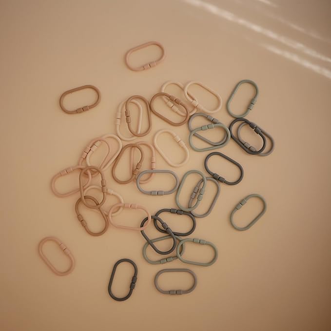 mushie Baby Chain Link Rings Toy 12 Count | Multiuse Car Seat Stroller Connecting Toy (Natural, Stone, Tradewinds)