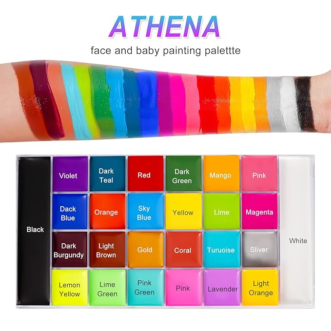 26 Colors Face & Body Paint Palette Kit，Halloween Makeup Kit, face painting kit professional，with 10 Brushes+30 pcs Stickers，Ideal for Halloween Cosplay Party SFX Arty Stage Makeup(26-Colors)