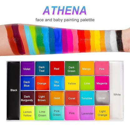 26 Colors Face & Body Paint Palette Kit，Halloween Makeup Kit, face painting kit professional，with 10 Brushes+30 pcs Stickers，Ideal for Halloween Cosplay Party SFX Arty Stage Makeup(26-Colors)