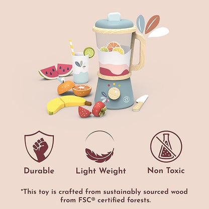 Speedy Monkey Smoothie Maker Blender Set - FSC Wooden Food Blender Toy for Kids, Pretend Play Kitchen Appliance, Role Play Toy Mixer for Toddlers, Fun Fruity Smoothie Playset to Make a Healthy Shake