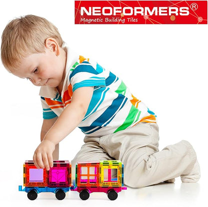 Magnetic Tiles Car Set Truck Kit Toy with Stronger Magnets, Educational Magnet Cars with Re-Enforced Hitch and Long Bed for Girls Boys Toddler Ages 3+ (Blue & Purple)