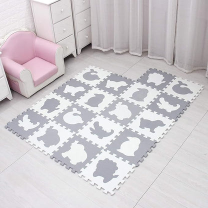 MQIAOHAM® 18 Pieces Puzzle Play Mats, Soft Baby Play Mat, Kids Interlocking Foam Floor Tiles, Toddlers Carpet Playmats Animal G301018-P051BH