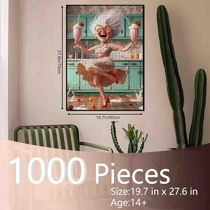 Grandma Dancing Puzzles for Adults 1000 Pieces Strawberry Sundaes DIY Handwork Puzzles Art Jigsaw Puzzles for Home Decoration Difficult and Challenge Large Puzzle Family Games Unique Gift