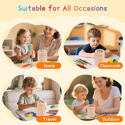 JOMBY Montessori Toys for Kids: 3 in 1 Sensory Learning Color Sorting Toys Wooden for 3 Year Old, Fine Motor Developmental Children Matching Games, Preschooler Learning Activities Boys Girls Gifts