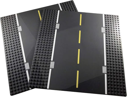 Apostrophe Games Road Baseplate – Premium Building Blocks Base Plates Compatible with All Major Brands – 2pcs Baseplate Gray with Road Design – 2 Straight Roads