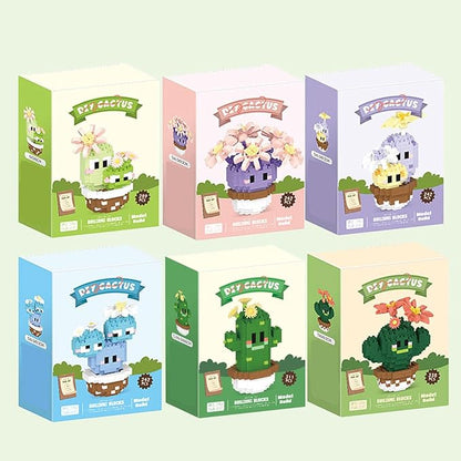 Flowers & Cactus Building Sets for Adults, 6 Pack Succulents Bonsai Décor Model Kits, Tiny Plants Party Favors For Kids 8-12, Goodie Bag Stuffers, Prize Box Toys Gifts for Kids, Botanical Lovers