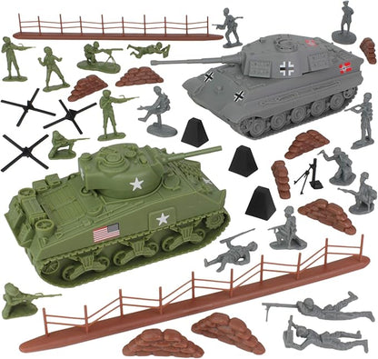 BMC WW2 D-Day Tank Battle - 36pc Plastic Army Men Playset