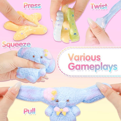 Squishies Toys Set 5PCS, Squeeze Toys Soft Elephant Starfish Seashell Crab Sensory Fidget Toys for Stress Anxiety Relief, Sticky Toys Party Favors Birthday for Boys and Girls
