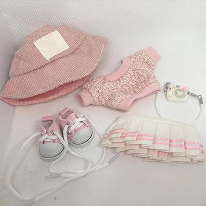 Clothes for 17cm Doll (Clothes Only) – 5-Piece Outfit Set with Sweater, Skirt, Hat, Canvas Shoes and Camera Bag – 17cm Doll Accessories for a Cute and Stylish Look