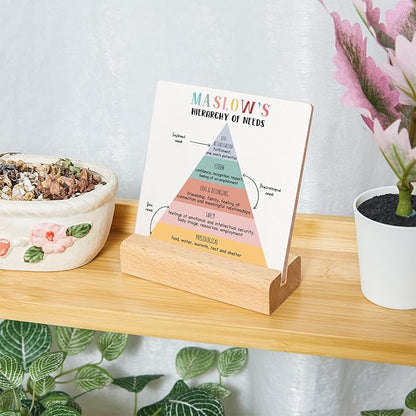Mental Health Decor for Women, Therapist Office Desk Plaque, Book Center Playroom Calming Corner Sign Decorations, Maslow's Hierarchy of Needs Sign Wooden