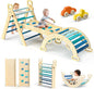BlueWood Pikler Triangle Set 7in1 Foldable Baby Climbing Toys Wooden Montessori Climbing Set with Arch&Ramp&Ladder Baby Climber Indoor Jungle Gyms for Toddlers Montessori Toys - Sky Blue