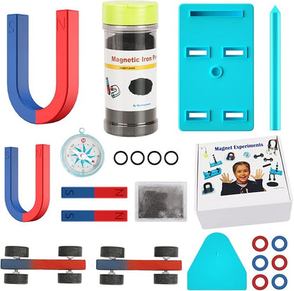 Mysterystone Science Magnets Experiment kit for Kids Physics kit for Students Stem Experiment Tools Including Horseshoe Magnets, Iron filings