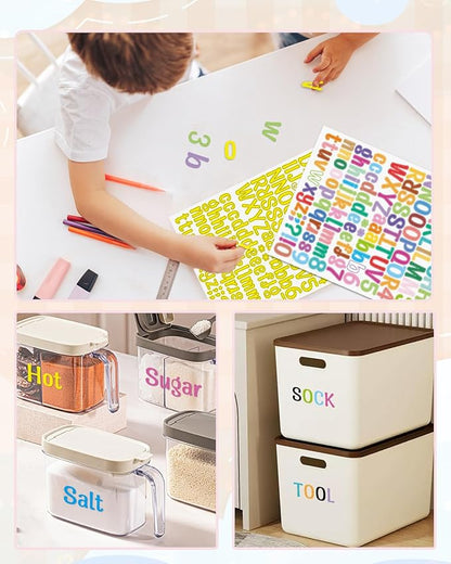Uniclife 10 Sheets Letter Stickers, 1260 Pcs Scrapbook Stickers, 1 Inch Vinyl Number Alphabet Sticker, Self-Adhesive Stick on Letters for Mailbox Bottles Crafts Posters Decor, 10 Colors