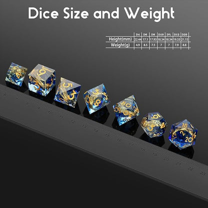 Magic Golden Ring DND Set DNDND Swirl Sharp Edge D&D Dice Set with Gift Case for Dungeins and Dragons Role Playing Game (Blue)
