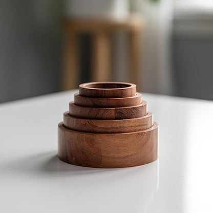 Wooden Stacking Bowls – Montessori Nesting Toy for Sensory Play & Fine Motor Skills, Natural Acacia Wood