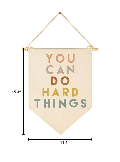 Classroom Decor-Inspirational Classroom Quotes-Teacher Gift-Canvas Hanging Pennant Flag Banner Wall Poster Sign-You Can Do Hard Things-Positive Growth Mindset Quotes for Playroom Homeschool Nursery