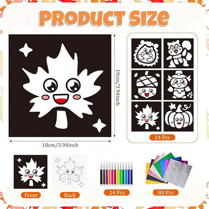 Cinrobiye 24 Set Fall Foil Art Craft Kits DIY Leaves Animals Painting Kits Art Paper Coloring Activity for Autumn Classroom Home Party Favors Thankgiving Birthday Goodie Bags Gifts Prizes (Fall)