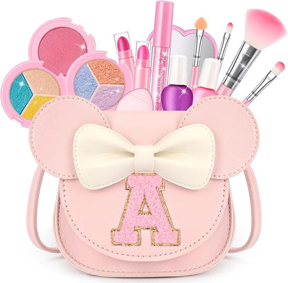 Kids Makeup Kit for Girls - 15 Pcs Real Washable Make Up Set - Non Toxic Toddlers Cosmetic with Letter Mouse Ear Purse - Dress up Birthday Gifts for 3 4 5 6 7 8 Years Old Girls - A