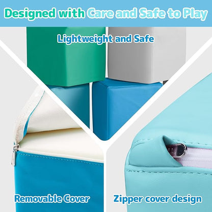 Foam Building Toys for Toddlers: 6-Pieces Waterproof PU Leather Soft Foam Blocks - Colorful Large Stacking Blocks - Early Learning Construction Toys Play Set for Kids Indoor Birthday Gift (Modern)