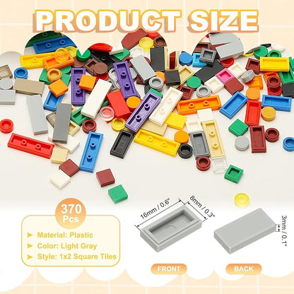 PATIKIL 370 Pcs Flat Blocks Bulk, 1x2 Square Light Gray Classic Tiles Smooth Surface Mini Building Blocks Accessories Compatible Bricks Kits for Building Floor Walls Mosaic Pixel Art