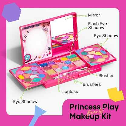 Kids Makeup Kit for Girl, Washable Real Safe & Non-Toxic Makeup Set, Princess Toys for 3-6 Year Old Kids Girl Toys Christmas & Birthday Gift