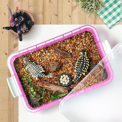 15 Inch Portable Sensory Bin Play Tray with Lid, Fill with Water, Sand, Beads and More (Pink)