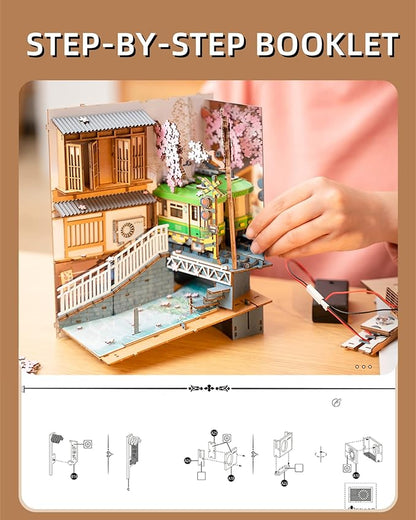 Rolife LED Book Nook Kit-Decorative Bookend Stand-3D Wooden Puzzle for Adults-Bookshelf Insert Booknook-Room Decor for Teen Girls Boys Women Men