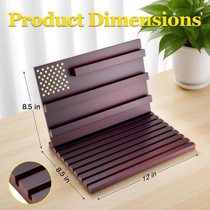 Challenge Coin Display Stand - 11 Rows Military Coins Holder Rack, Wooden Coin Collection Case for Table Top Display