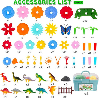 Toys Gifts for Toddlers Boys Girls Age 3 4 5 6,167 PCS Dinosaur Flower Garden Building Blocks,STEM Fine Motor Skill Stacking Games,Christmas First 1st Birthday Gifts for Preschool Kids 3+ Years Old