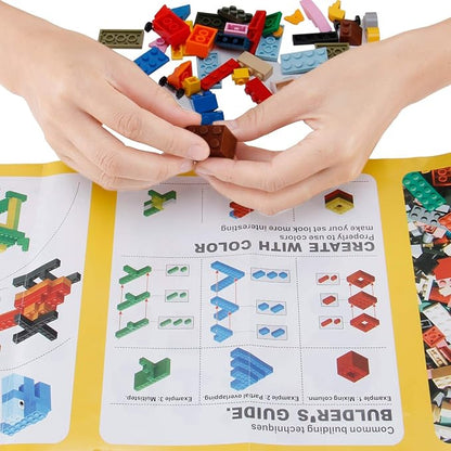 Liberty Imports 1000 PCS Bucket of Mini Building Bricks Playset with Base Plates, 16 Color Classic and Pastel Mix Blocks Set in Carrying Case, Tight Fit and Compatible with All Major Brands