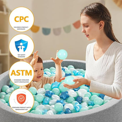 Ball Pit Balls Pack of 100 200 500 - Star and Round Set BPA Free Phthalate Free Non-Toxic Crush Proof Play Balls Soft Plastic Balls for Toddlers Baby Kids Birthday Pool Tent Party