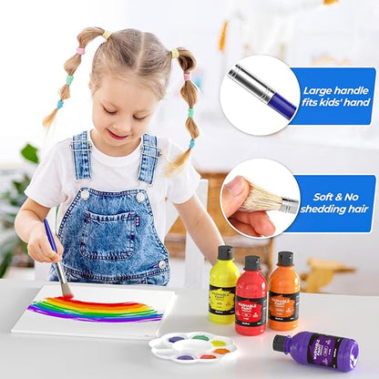 Nicpro Washable Paint for Kids, Kids Painting Set with 10 Paintbrushes, Palettes, Sponge, 6 Vibrant Colors 8.45oz, Non Toxic Washable Finger Paint for Toddlers Preschool Children Art Painting Supplies