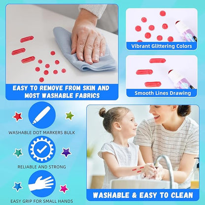 Crtiin 72 Pack Dot Markers Bulk, 6 Colors 12 Boxes Washable Dot Paint Markers for Kids Bingo Daubers Supplies Ideal for Activity Craft Kits Coloring Supplies Class Gift Art Party Favors