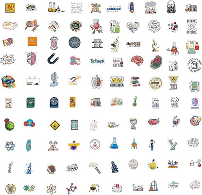 100pcs Science Stickers Pack, Biology Classroom Decor for School Teacher Student Laboratory Sticker Decals for Laptop Water Bottle Notebook Science Party Favors and Decor