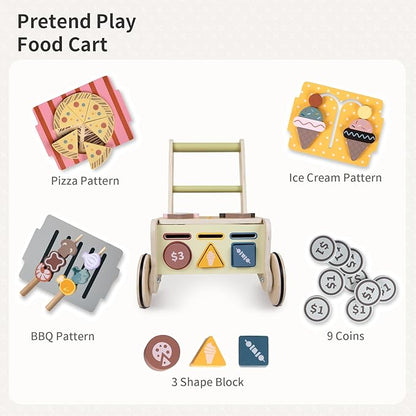 LOL-FUN Wooden Baby Walker with Wheels, Baby Push Walker for Baby Girl and Boy 12 Months, Walking Push Toys 1 Year Old Girl Boy Gifts