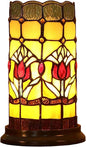 Bieye L10648 Tulip Flower Tiffany Style Stained Glass Mini Table Lamp Night Light with 5-inch Wide Lampshade for Bedside Bedroom Living Room Home Decoration, 10 inches Tall