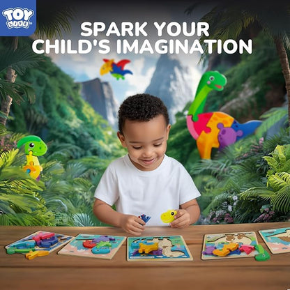TOY Life Wooden Puzzles for Toddlers 2-4, 6 Pack Dinosaurs Puzzles for Toddler 1-3, Kids Montessori Toys for 1 2 3 Year Old, Educational Toys for Boys Girls Age 2 3 4 5, Baby Learning Toy Gifts