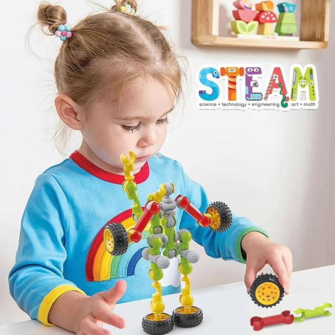 Stem Building Toys for 3 4 5 6 7 8 Year Old Boys Girls Kids,125 Pieces Building Blocks Educational Learning Toys with Large Storage Box,Ideal Christmas Birthday Gifts