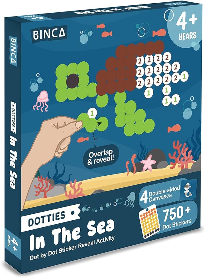 BINCA Dotties Dot Art Activity Kit, 750+ Stickers, Underwater Animals Mess-Free Activities, DIY Dot Sticker Art for Toddlers, Kids Travel Activities, Craft Kits & Gifts for Boys & Girls Ages 4,5,6,7