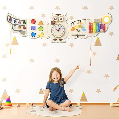 Sensory Wall Panel for Kids - Owl Wall Toys for Toddlers 1-3, Montessori Activity Wall Busy Board Toys, Activity Board for Kids, Activity Center & Sensory Room