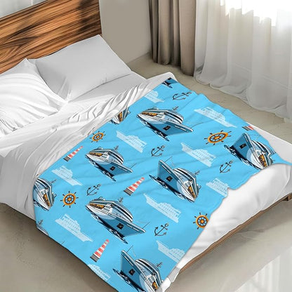 Blanket for Kids Boys Cute Steamship Throw Gift, 50x60 Inches Warm Soft Throw Blankets for Sofa Couch Bed Decor Stuff