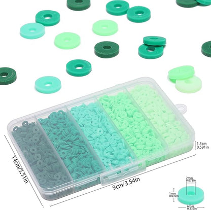 4000pcs Green Clay Beads for Bracelets Making 6mm Heishi Beads Polymer Flat Round Disc Clay for Jewelry Making Green Bead Crafts
