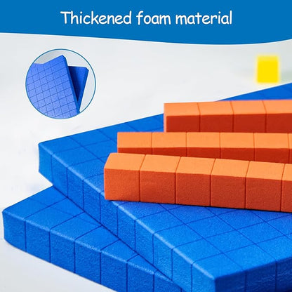 Foam Base Ten Blocks for Place Value, Early Counting, Manipulatives, Counters, Cubes - Kids Math Learning Tool