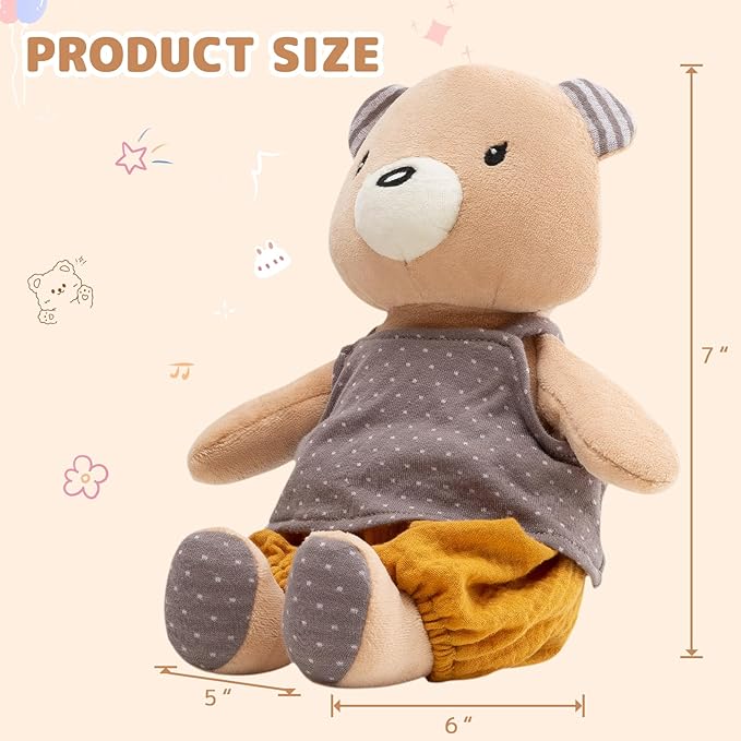 7" Organic Cotton Plush Toys, Plush Bear Stuffed Animals Soft Cuddly Toy for Babies and Toddlers