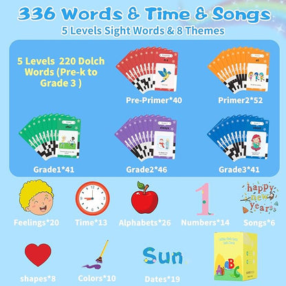 Talking Flash Cards for Toddlers Learning: Alphabet Learning Toys - Matching Spelling Games with 224 Sight Words - Montessori Toys for 3 4 5 6 Years Old Kids (Blue-336 Sight Words)