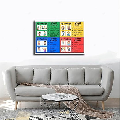 XIANF Self-Regulation, Zones of Self Regulation Calming Corner Poster EIdentifying Emotions, Autism ADHD Coping Strategies Canvas Poster for Classroom School Therapy Room Frame:12x18inch(30x45cm)