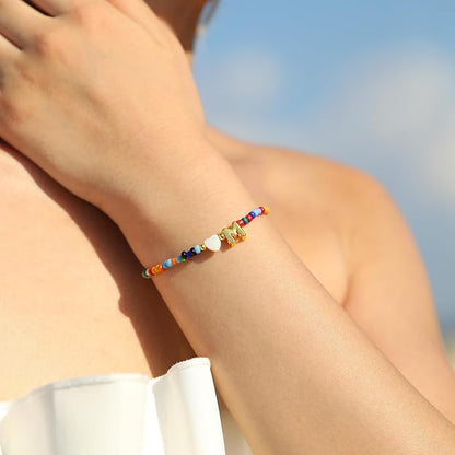 Turandoss Colorful Beaded Bracelets for Women - Trendy Boho Layered Bracelet Cute Charm Bracelets for Teen Girls Summer Gifts Jewrly