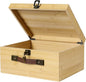 ANMINY Wooden Keepsake Memory Box with Locking Lid Bamboo Wood Storage Box with Hinged Lid & PU Leather Handles Large Decorative Wooden Chest Box for Crafts Stash Gifts - Natural, 12"L x 10"W x 6"H