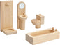PlanToys Wooden Classic Line of Dollhouse Furniture- Bathroom Set (9014) | Sustainably Made from Rubberwood and Non-Toxic Paints and Dyes | PlanNatural Classic Wooden Toy Collection