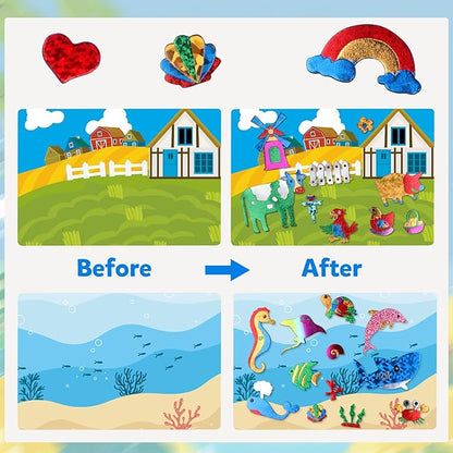 Vinlon Foil Fun Art Kit for Kids -DIY Craft Supplies Ocean Farm Animals Themes, Great Road Trip Travel Activities, Halloween Thanks Giving Christmas Gift for Boys Girls Ages 4-8 and Up